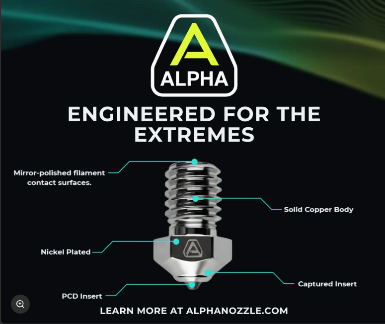 ALPHA PCD 3D Printer Nozzle – Hight temp Polycrystalline Diamond Nozzle (V6 0.4mm)